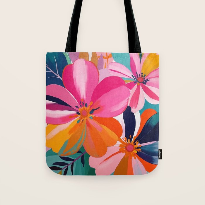 Colorful Flowers Multicolor Floral Tote Bag Gallery Image 1