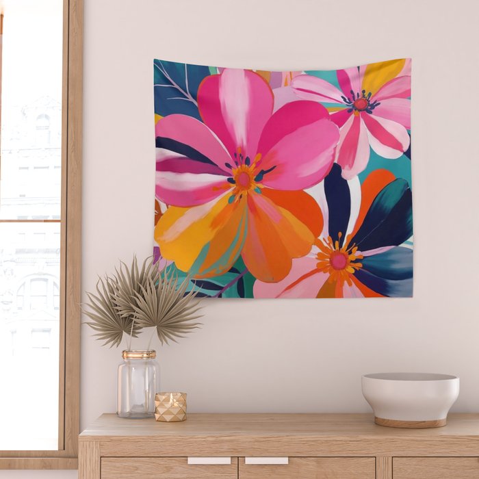 Colorful Flowers Multicolor Floral Wall Tapestry Gallery Image 2