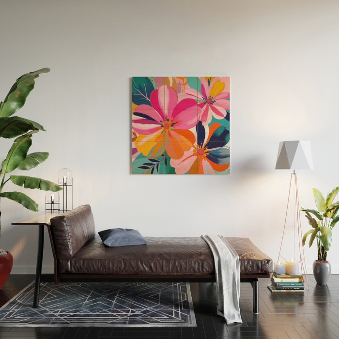 Colorful Flowers Multicolor Floral Wood Wall Art Gallery Image 2