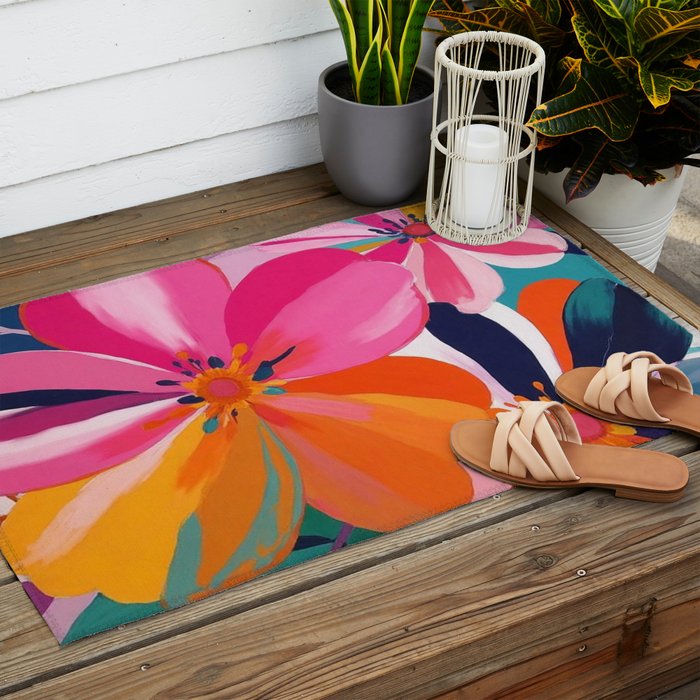 Colorful Flowers Multicolor Floral Outdoor Rug Gallery Image 2