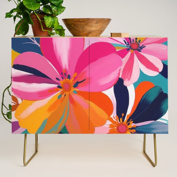Colorful Flowers Multicolor Floral Credenza Gallery Image 1