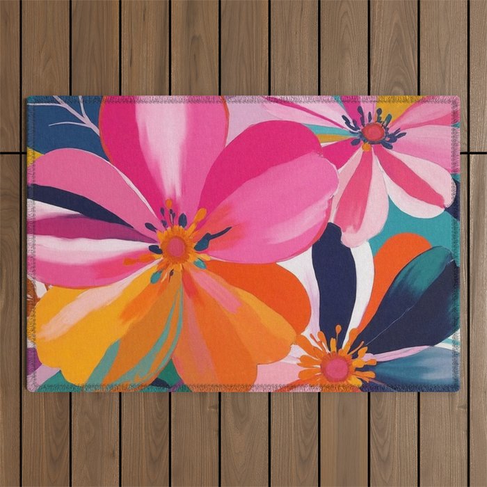 Colorful Flowers Multicolor Floral Outdoor Rug Gallery Image 1