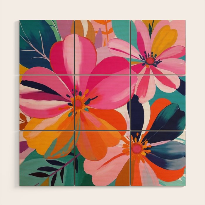 Colorful Flowers Multicolor Floral Wood Wall Art Gallery Image 1