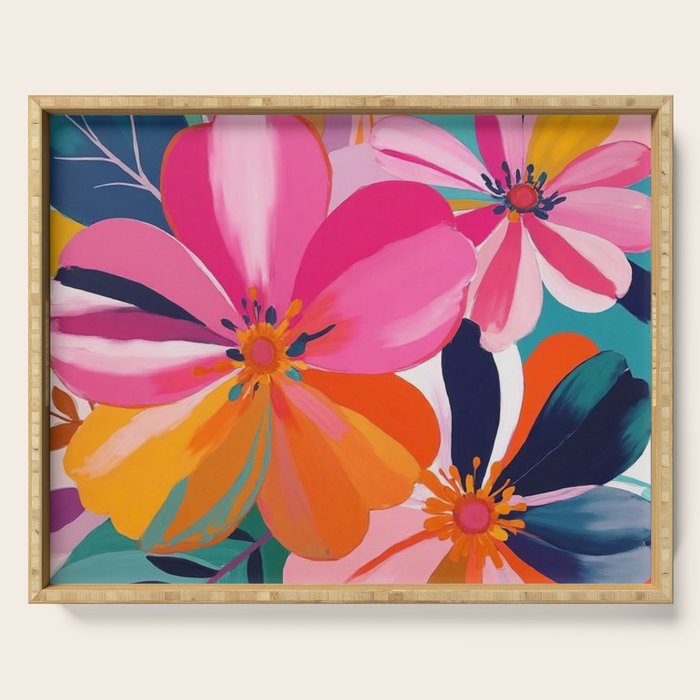 Colorful Flowers Multicolor Floral Serving Tray Gallery Image 1