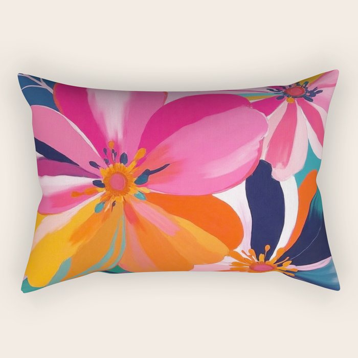 Colorful Flowers Multicolor Floral Rectangular Pillow Gallery Image 2