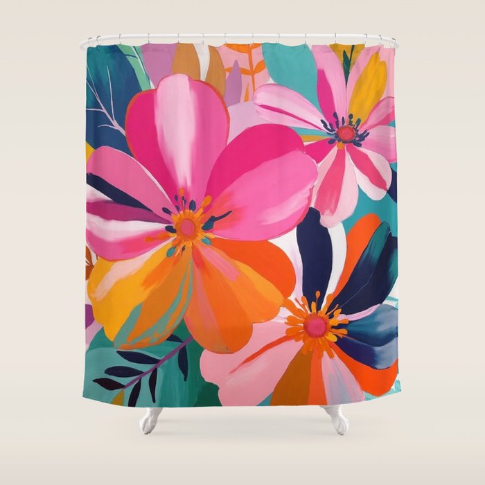 Colorful Flowers Multicolor Floral Shower Curtain Gallery Image 1