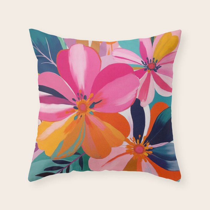 Colorful Flowers Multicolor Floral Throw Pillow Gallery Image 6