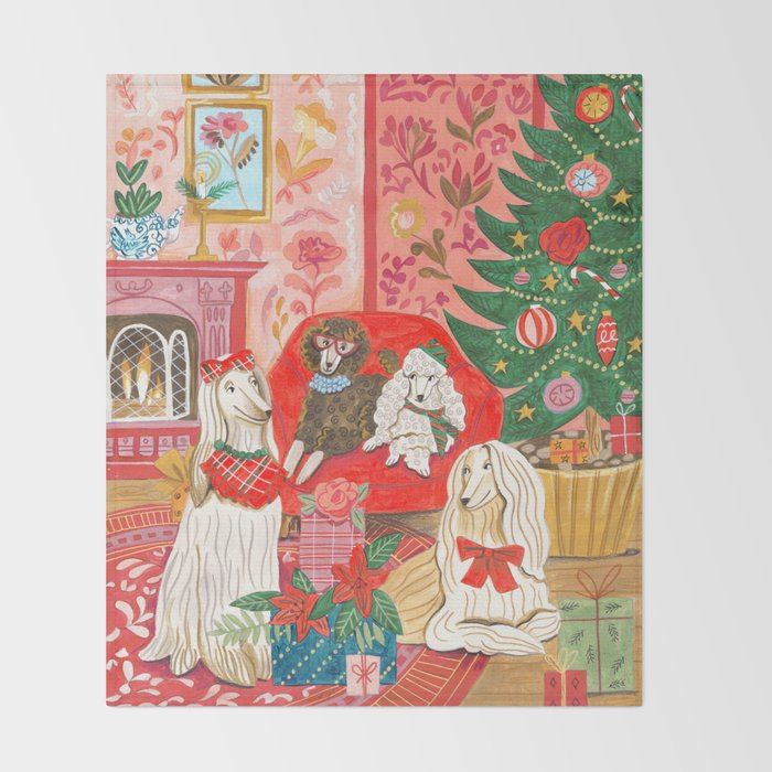 Dogs in cosy living room in bright colours Throw Blanket Gallery Image 2