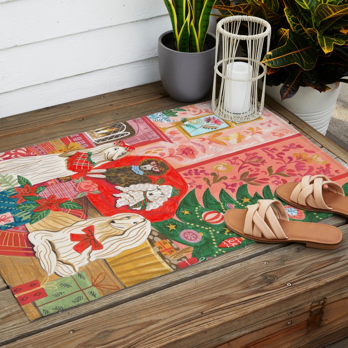 Dogs in cosy living room in bright colours Outdoor Rug Gallery Image 2