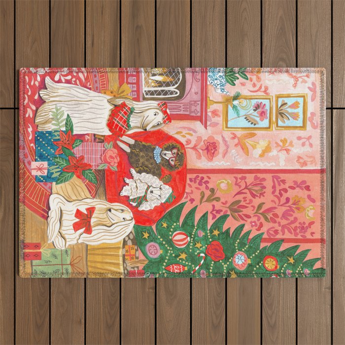 Dogs in cosy living room in bright colours Outdoor Rug Gallery Image 1
