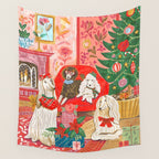 Dogs in cosy living room in bright colours Wall Tapestry Gallery Image 4