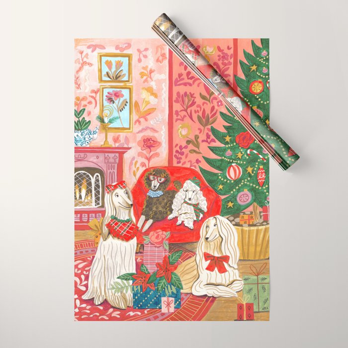Dogs in cosy living room in bright colours Wrapping Paper Gallery Image 1