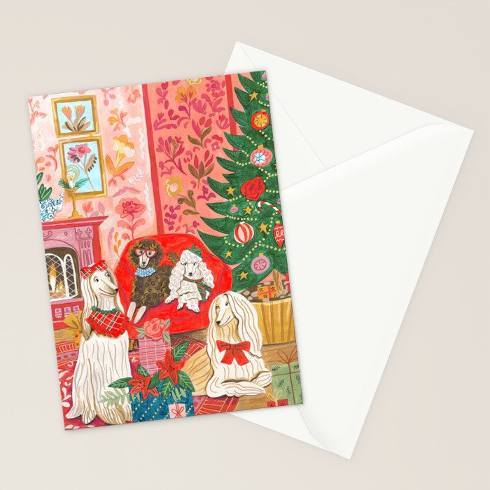Dogs in cosy living room in bright colours Stationery Card Gallery Image 2