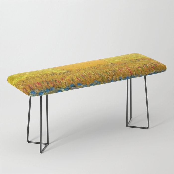 Van Gogh Sunrise over golden fields of wheat; Provence, France landscape painting Bench Gallery Image 1