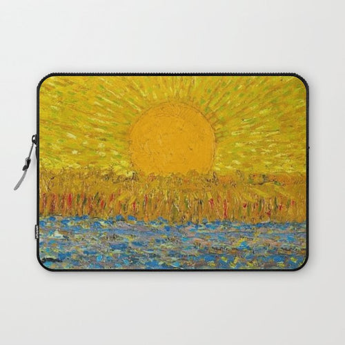 Van Gogh Sunrise Over Golden Fields Of Wheat; Provence, France Landscape Painting Laptop Sleeve Gallery Image 1