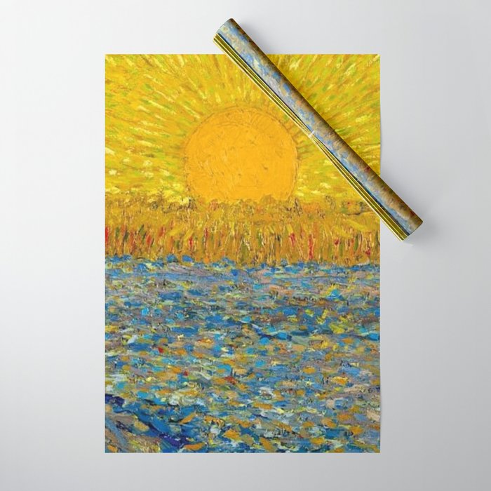 Van Gogh Sunrise over golden fields of wheat; Provence, France landscape painting Wrapping Paper Gallery Image 1