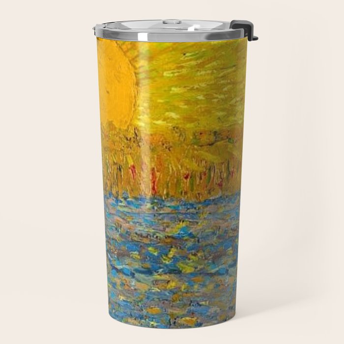 Van Gogh Sunrise over golden fields of wheat; Provence, France landscape painting Travel Mug Gallery Image 2