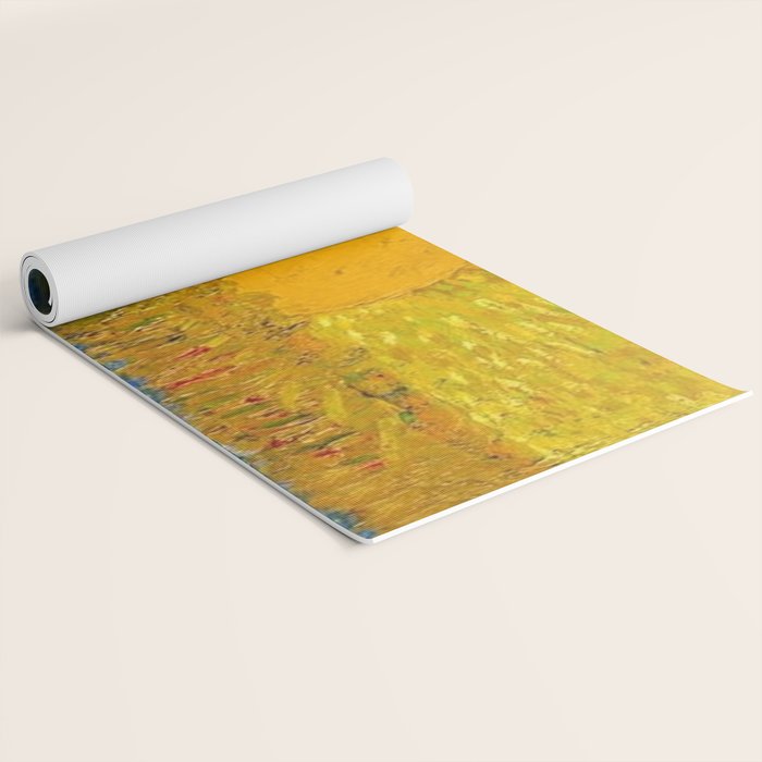 Van Gogh Sunrise over golden fields of wheat; Provence, France landscape painting Yoga Mat Gallery Image 2