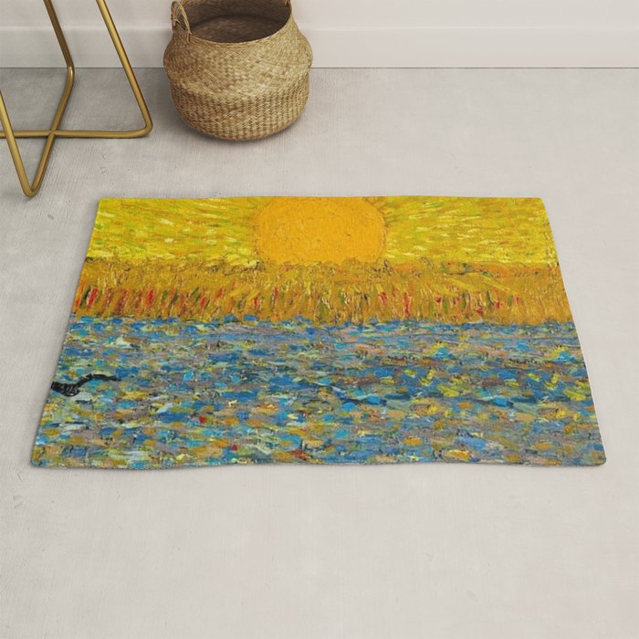 Van Gogh Sunrise over golden fields of wheat; Provence, France landscape painting Rug Gallery Image 1