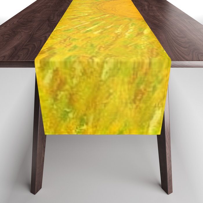 Van Gogh Sunrise over golden fields of wheat; Provence, France landscape painting Table Runner Gallery Image 1
