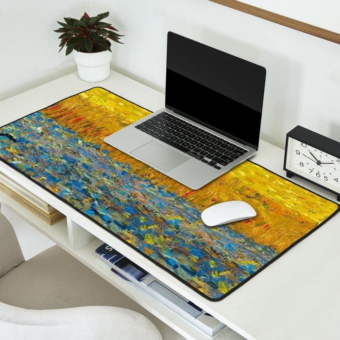 Van Gogh Sunrise over golden fields of wheat; Provence, France landscape painting Desk Mat Gallery Image 2