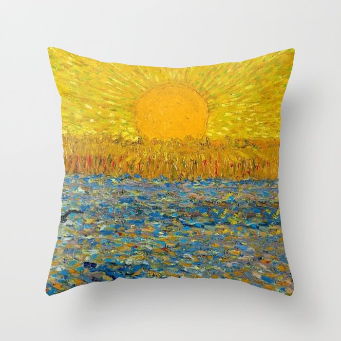 Van Gogh Sunrise over golden fields of wheat; Provence, France landscape painting Throw Pillow Gallery Image 6