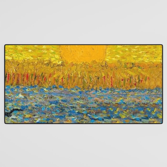 Van Gogh Sunrise over golden fields of wheat; Provence, France landscape painting Desk Mat Gallery Image 3