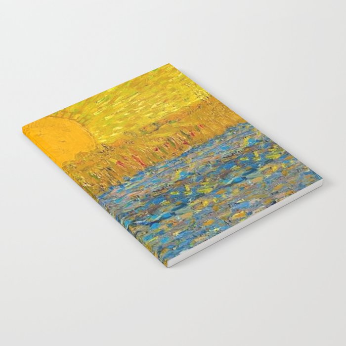 Van Gogh Sunrise over golden fields of wheat; Provence, France landscape painting Notebook