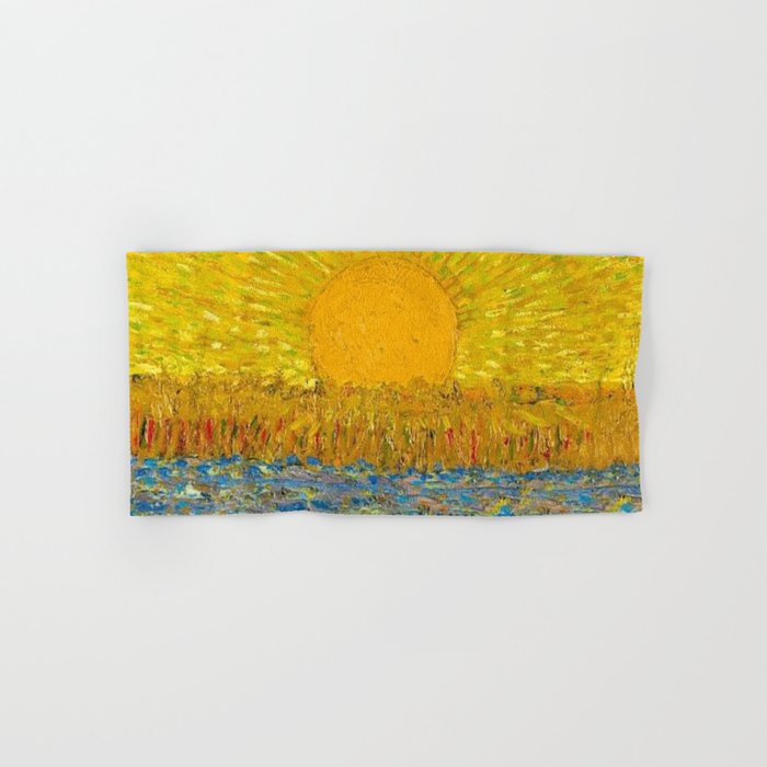 Van Gogh Sunrise over golden fields of wheat; Provence, France landscape painting Bath Towel Gallery Image 1