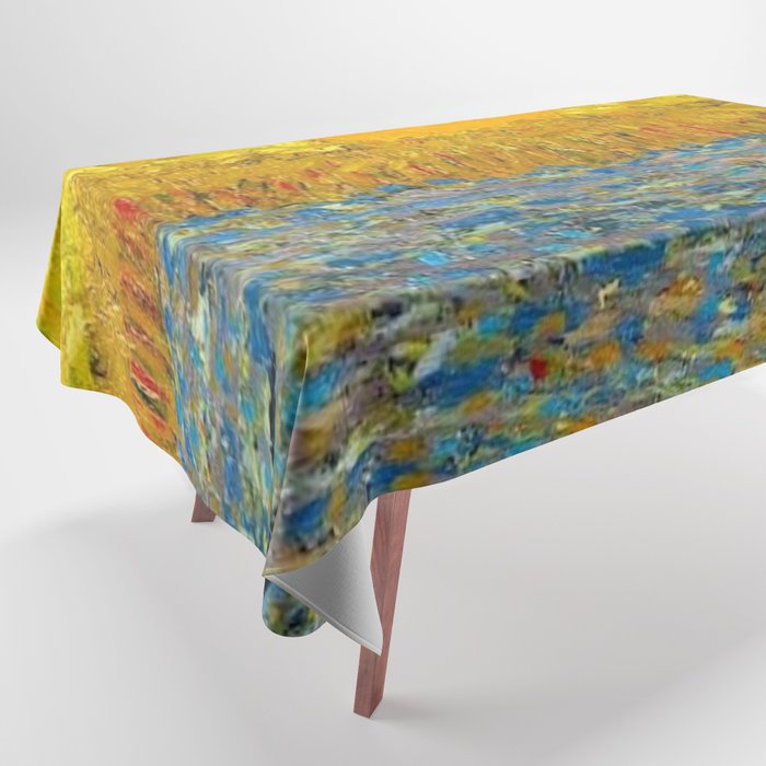 Van Gogh Sunrise over golden fields of wheat; Provence, France landscape painting Tablecloth Gallery Image 1