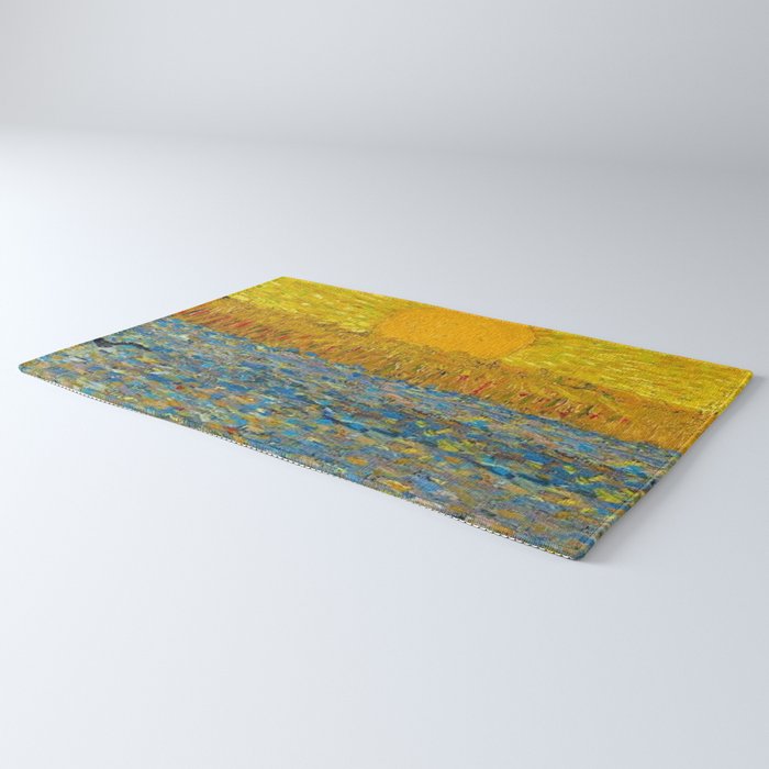 Van Gogh Sunrise over golden fields of wheat; Provence, France landscape painting Rug Gallery Image 3