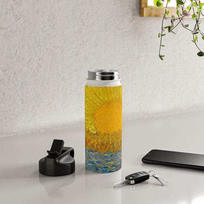 Van Gogh Sunrise over golden fields of wheat; Provence, France landscape painting Water Bottle Gallery Image 4