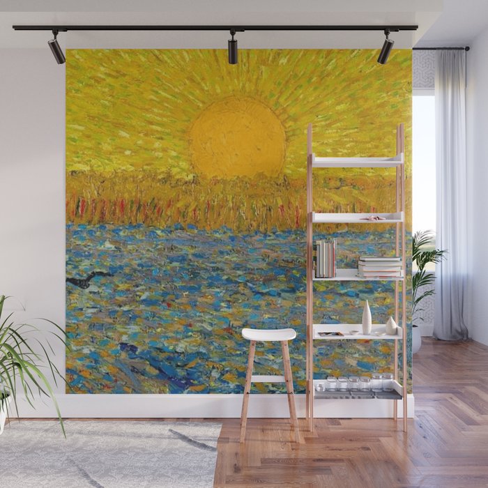 Van Gogh Sunrise over golden fields of wheat; Provence, France landscape painting Wall Mural Gallery Image 1