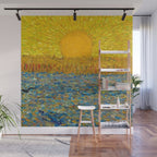 Van Gogh Sunrise over golden fields of wheat; Provence, France landscape painting Wall Mural Gallery Image 1