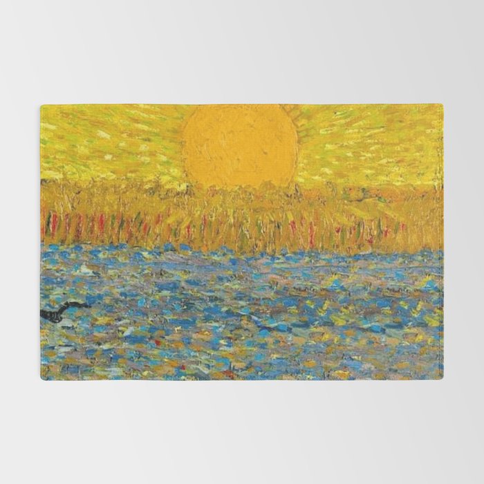 Van Gogh Sunrise over golden fields of wheat; Provence, France landscape painting Rug Gallery Image 2