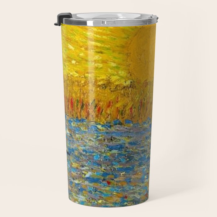 Van Gogh Sunrise over golden fields of wheat; Provence, France landscape painting Travel Mug Gallery Image 3