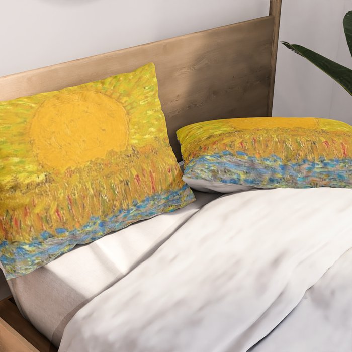 Van Gogh Sunrise over golden fields of wheat; Provence, France landscape painting Pillow Sham Gallery Image 2