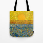 Van Gogh Sunrise over golden fields of wheat; Provence, France landscape painting Tote Bag Gallery Image 1