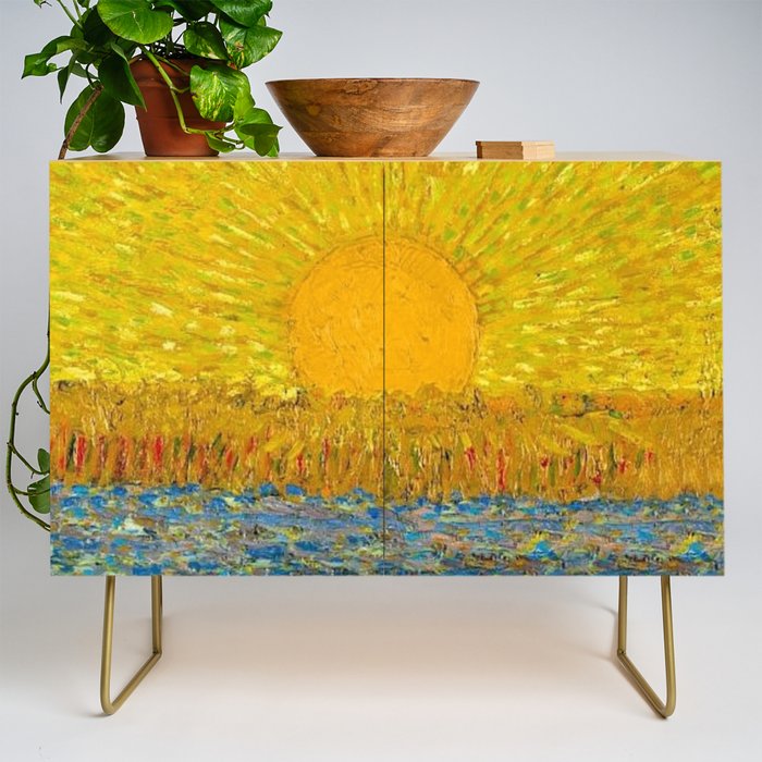 Van Gogh Sunrise over golden fields of wheat; Provence, France landscape painting Credenza Gallery Image 1