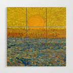 Van Gogh Sunrise over golden fields of wheat; Provence, France landscape painting Wood Wall Art Gallery Image 1