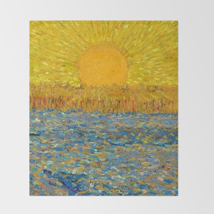 Van Gogh Sunrise over golden fields of wheat; Provence, France landscape painting Throw Blanket Gallery Image 2