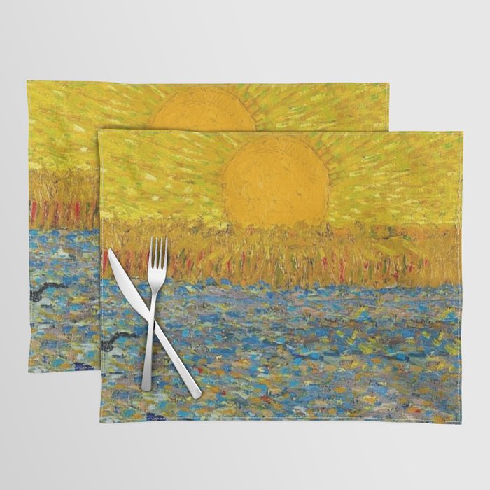 Van Gogh Sunrise over golden fields of wheat; Provence, France landscape painting Placemat Gallery Image 1