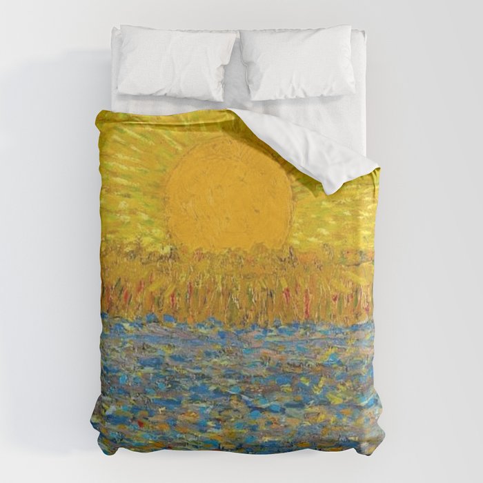 Van Gogh Sunrise over golden fields of wheat; Provence, France landscape painting Duvet Cover Gallery Image 6