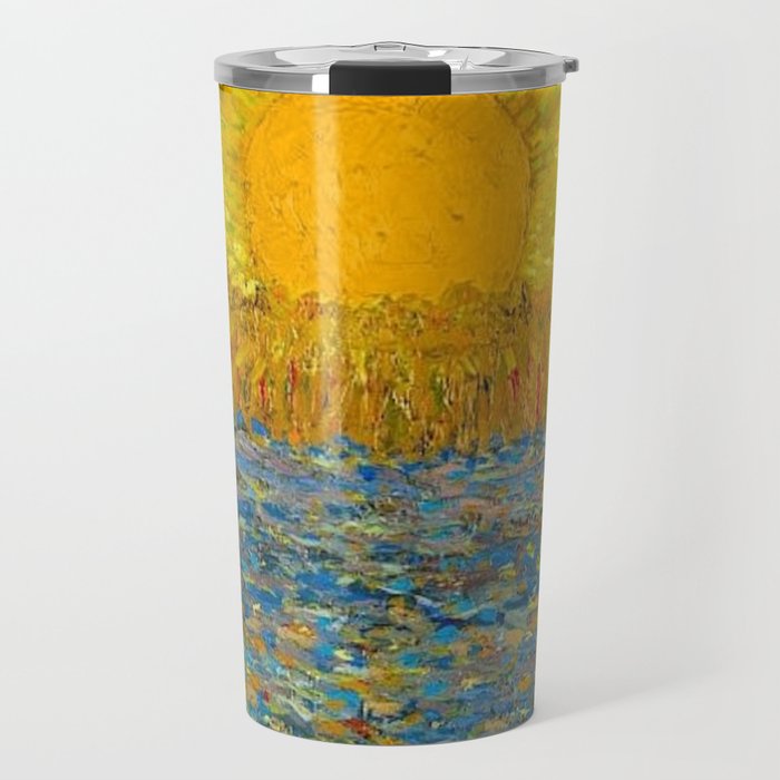 Van Gogh Sunrise over golden fields of wheat; Provence, France landscape painting Travel Mug Gallery Image 1