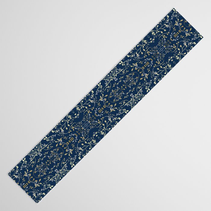 Floral Leaves, Navy Blue and Gold, Wall Art Prints Table Runner Gallery Image 3