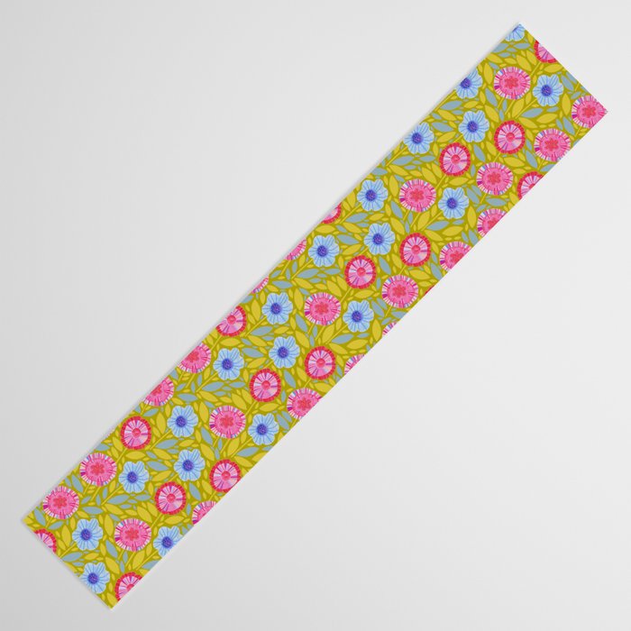 Folk Floral Blossoms in Moss Green Table Runner Gallery Image 3