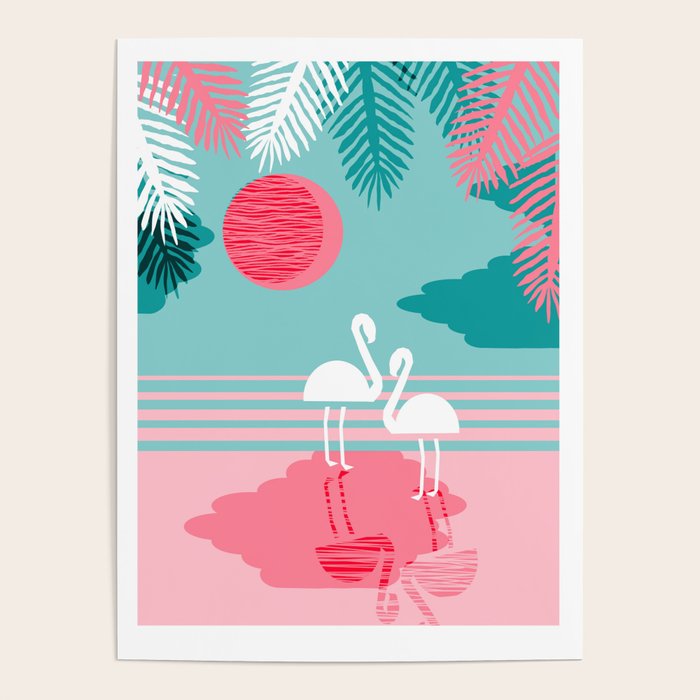 Chill Vibes - memphis retro throwback 1980s 80s neon pop art flamingo paradise socal vacation Poster Gallery Image 4