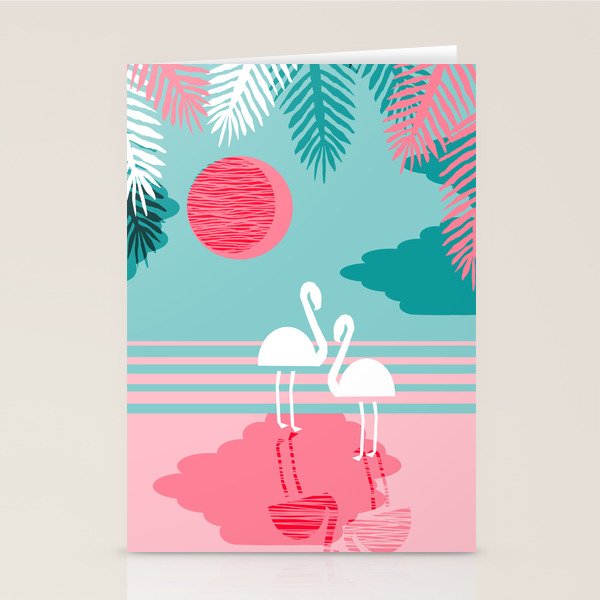 Chill Vibes - memphis retro throwback 1980s 80s neon pop art flamingo paradise socal vacation Stationery Card Gallery Image 2