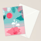 Chill Vibes - memphis retro throwback 1980s 80s neon pop art flamingo paradise socal vacation Stationery Card Gallery Image 2