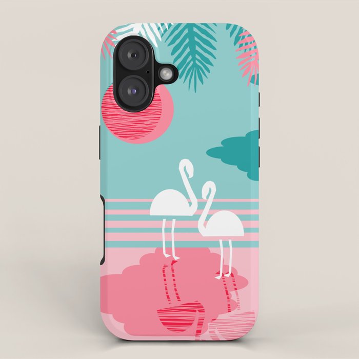 Chill Vibes - memphis retro throwback 1980s 80s neon pop art flamingo paradise socal vacation iPhone Case Gallery Image 1
